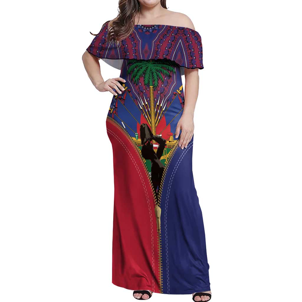 Haiti Heritage Month Off Shoulder Maxi Dress Zipper Stylized