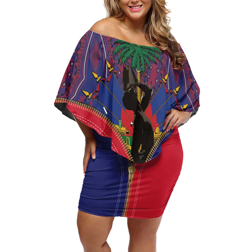 Haiti Heritage Month Off Shoulder Short Dress Zipper Stylized