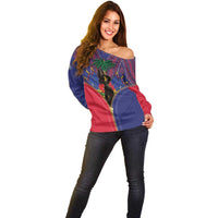 Haiti Heritage Month Off Shoulder Sweater Zipper Stylized