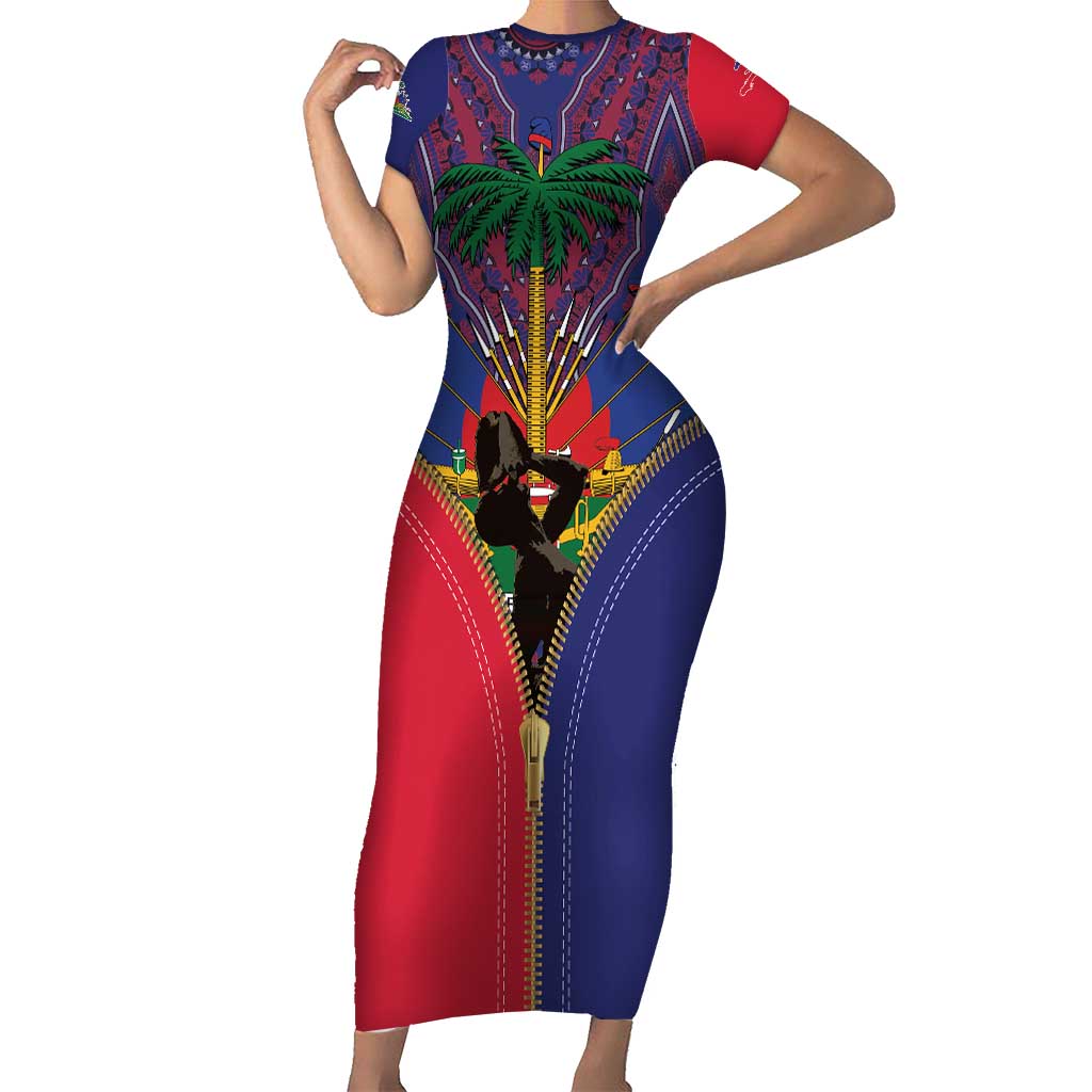 Haiti Heritage Month Short Sleeve Bodycon Dress Zipper Stylized