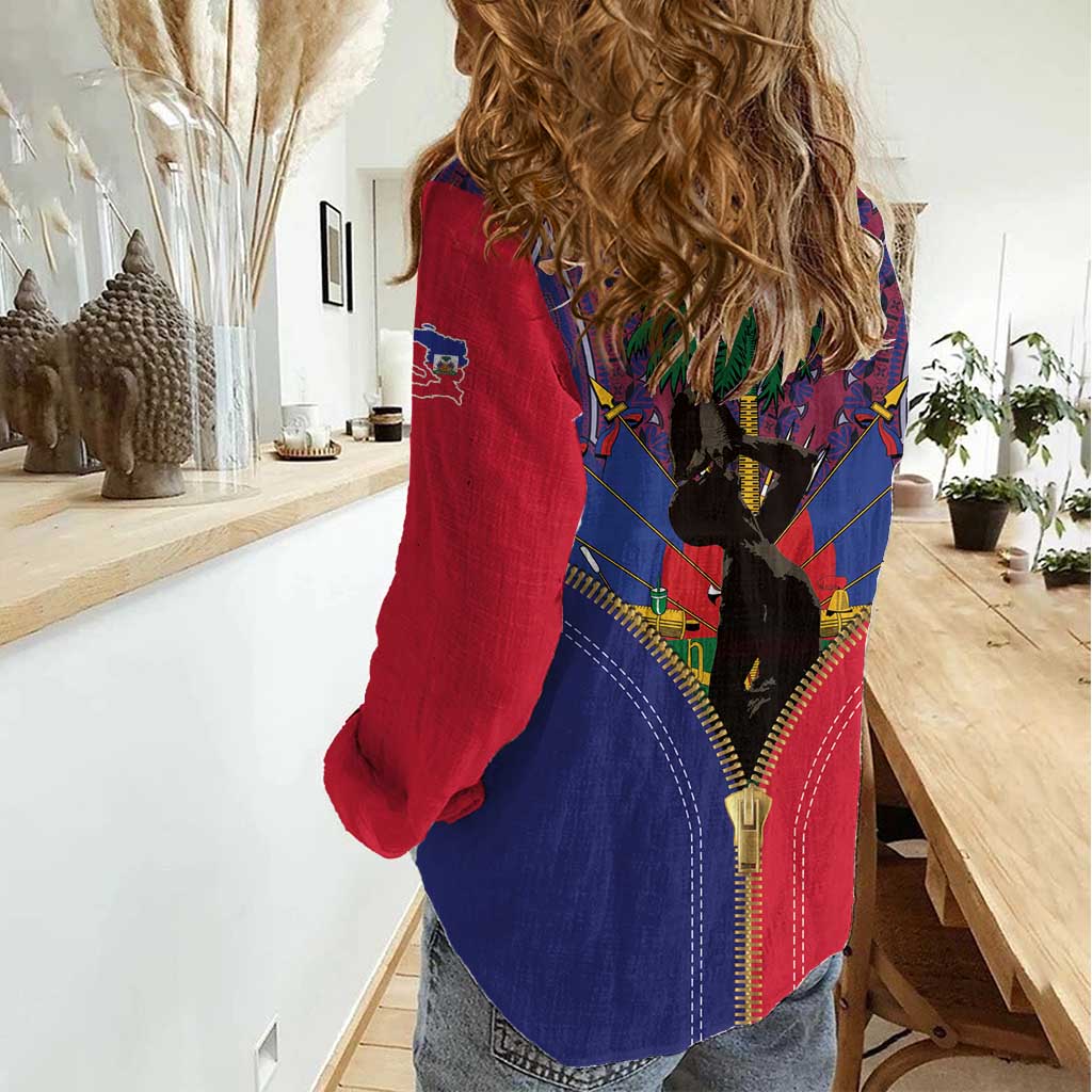 Haiti Heritage Month Women Casual Shirt Zipper Stylized