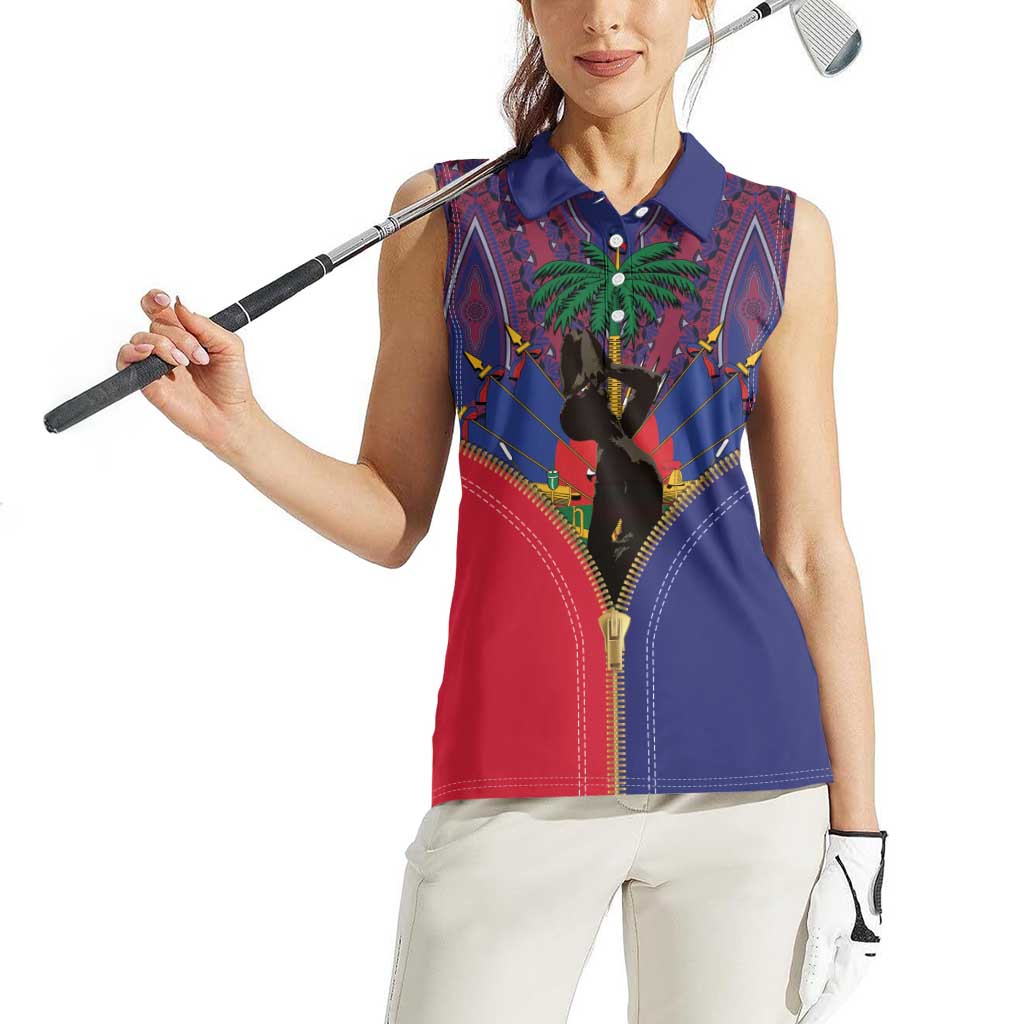 Haiti Heritage Month Women Sleeveless Polo Shirt Zipper Stylized
