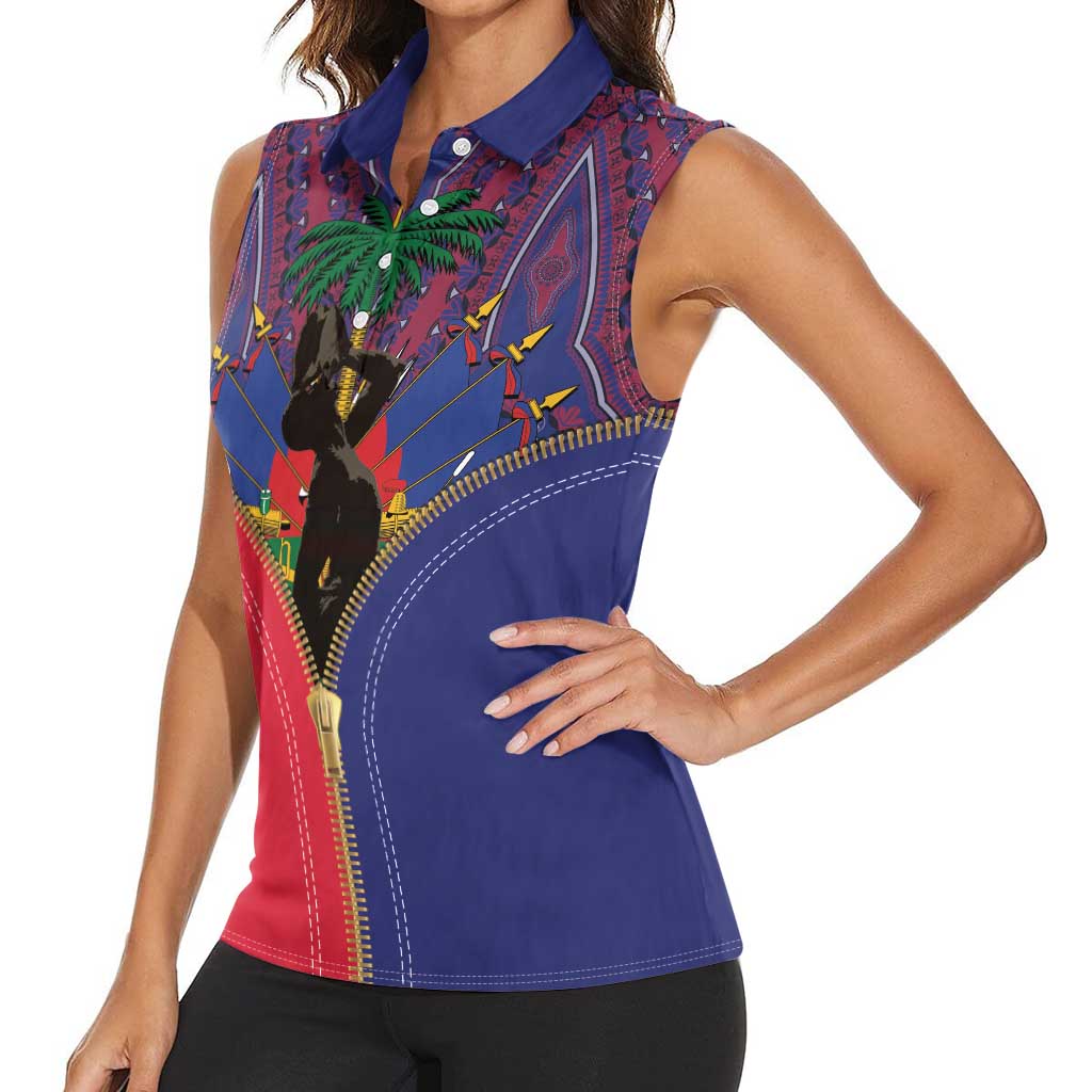 Haiti Heritage Month Women Sleeveless Polo Shirt Zipper Stylized