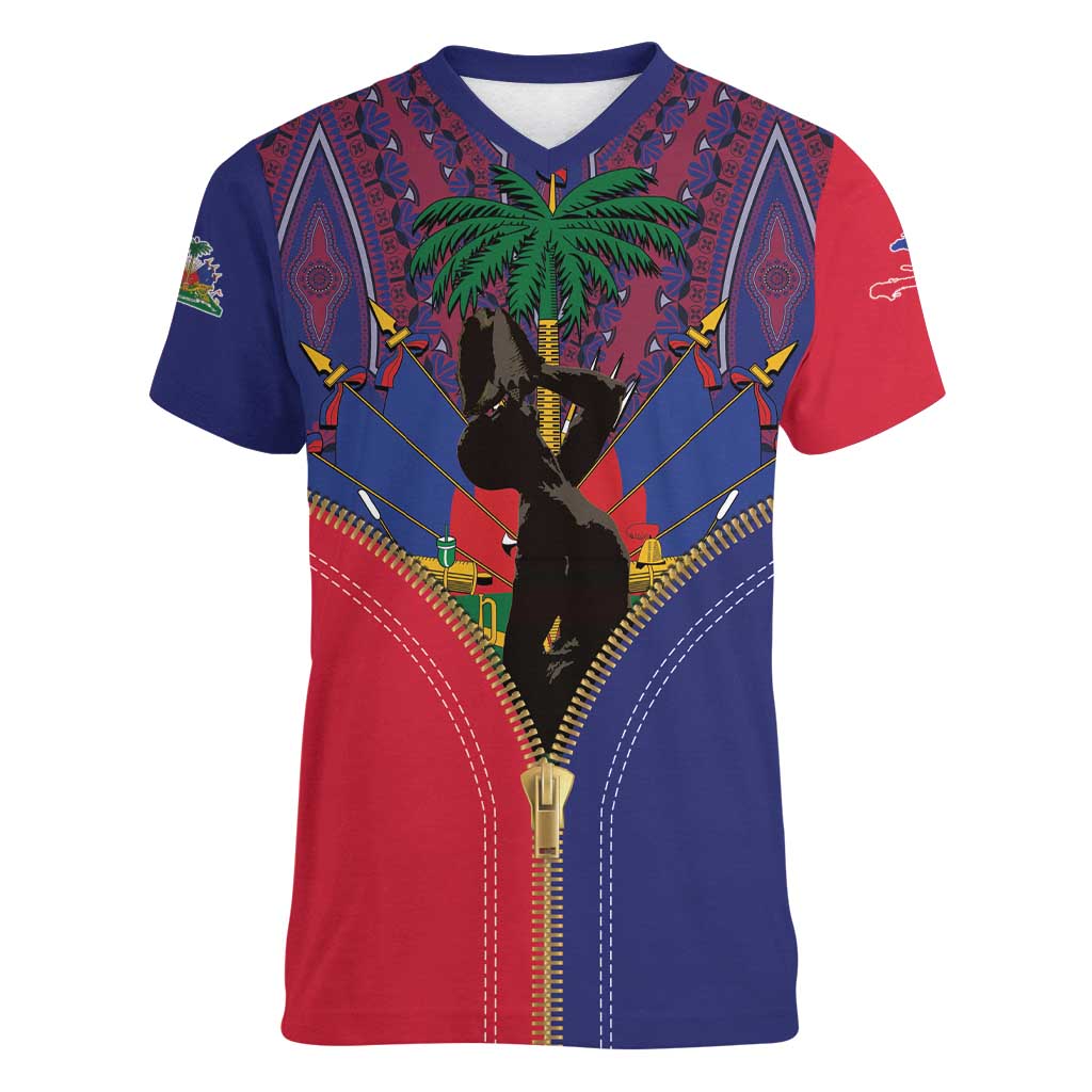Haiti Heritage Month Women V-Neck T-Shirt Zipper Stylized