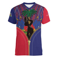 Haiti Heritage Month Women V-Neck T-Shirt Zipper Stylized