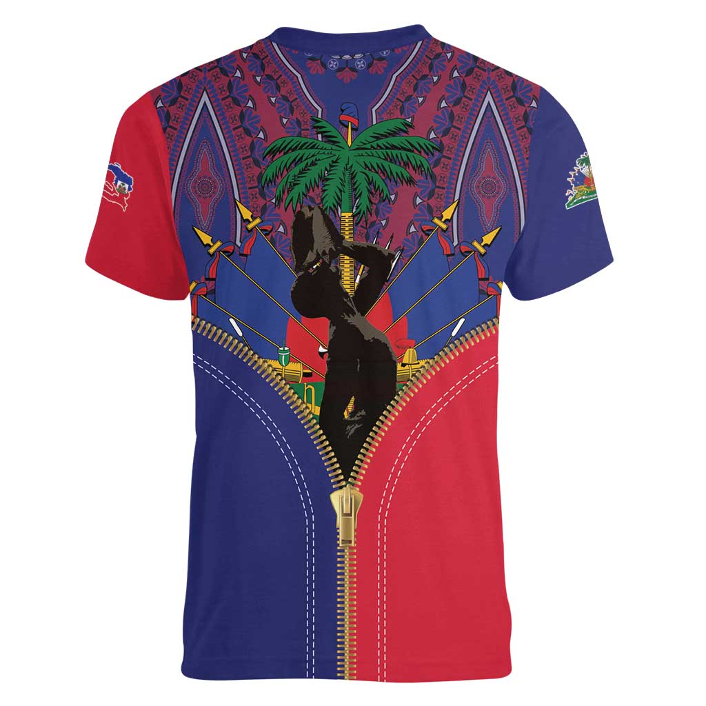 Haiti Heritage Month Women V-Neck T-Shirt Zipper Stylized