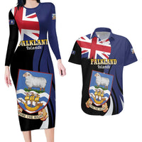 Personalised Falkland Islands Couples Matching Long Sleeve Bodycon Dress and Hawaiian Shirt Desire the Right