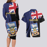 Personalised Falkland Islands Couples Matching Long Sleeve Bodycon Dress and Hawaiian Shirt Desire the Right