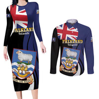 Personalised Falkland Islands Couples Matching Long Sleeve Bodycon Dress and Long Sleeve Button Shirt Desire the Right