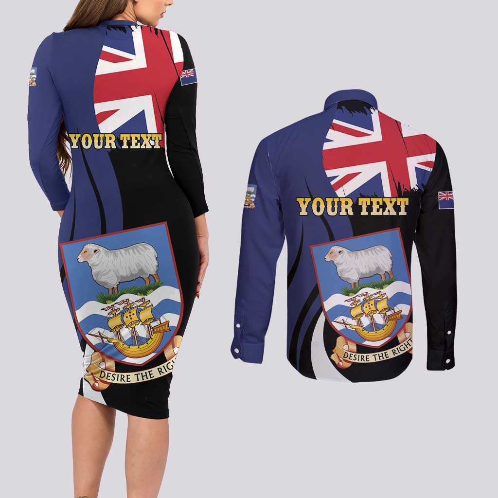 Personalised Falkland Islands Couples Matching Long Sleeve Bodycon Dress and Long Sleeve Button Shirt Desire the Right