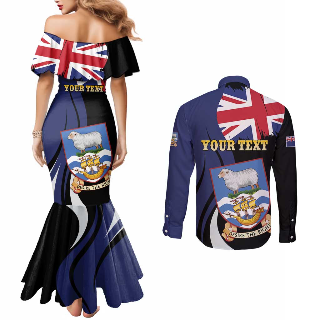 Personalised Falkland Islands Couples Matching Mermaid Dress and Long Sleeve Button Shirt Desire the Right