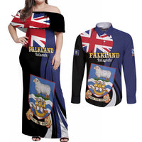 Personalised Falkland Islands Couples Matching Off Shoulder Maxi Dress and Long Sleeve Button Shirt Desire the Right
