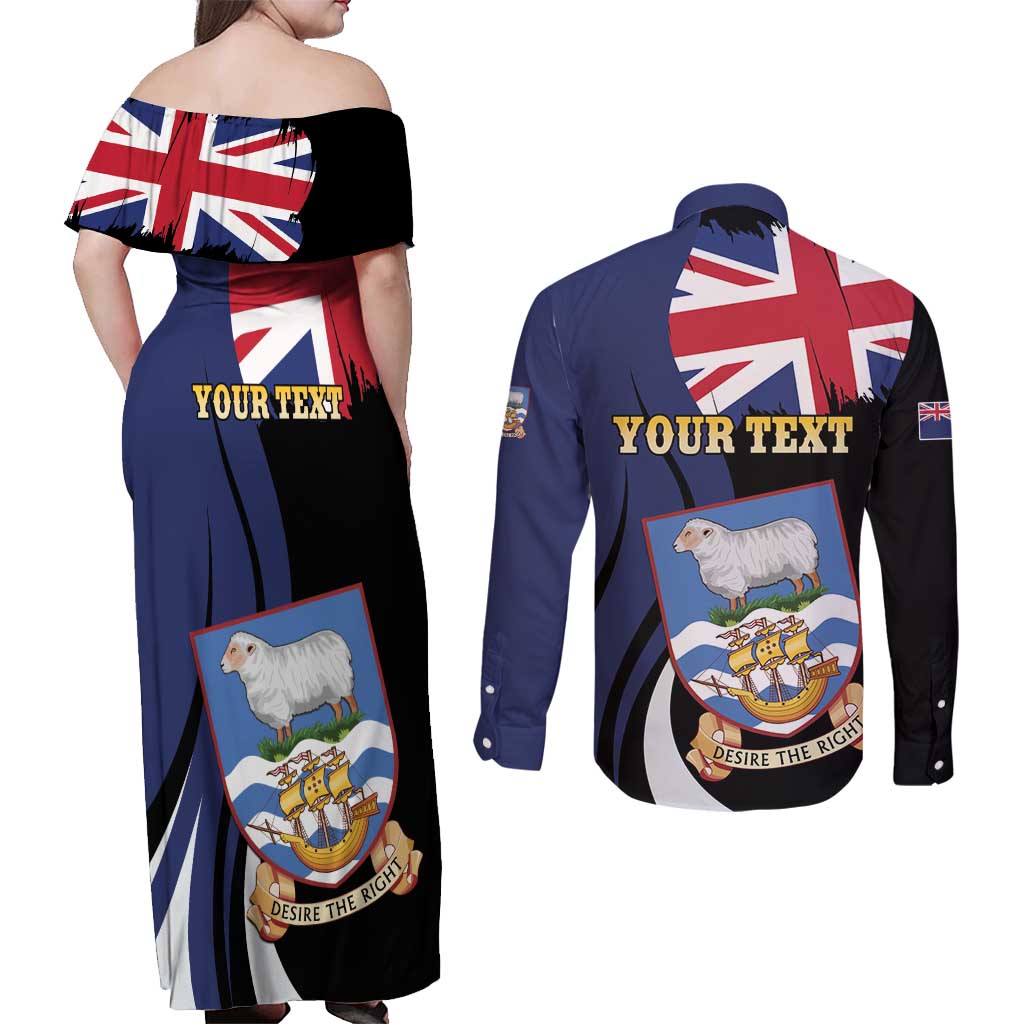 Personalised Falkland Islands Couples Matching Off Shoulder Maxi Dress and Long Sleeve Button Shirt Desire the Right