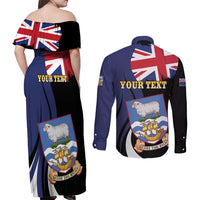 Personalised Falkland Islands Couples Matching Off Shoulder Maxi Dress and Long Sleeve Button Shirt Desire the Right