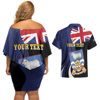 Personalised Falkland Islands Couples Matching Off Shoulder Short Dress and Hawaiian Shirt Desire the Right