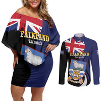 Personalised Falkland Islands Couples Matching Off Shoulder Short Dress and Long Sleeve Button Shirt Desire the Right