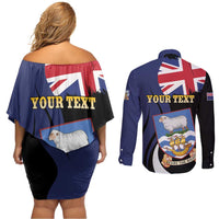 Personalised Falkland Islands Couples Matching Off Shoulder Short Dress and Long Sleeve Button Shirt Desire the Right