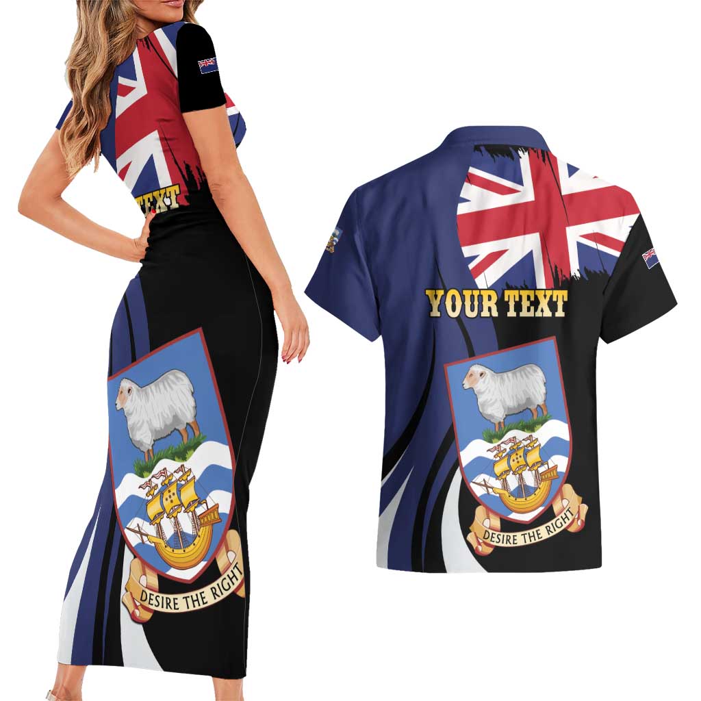 Personalised Falkland Islands Couples Matching Short Sleeve Bodycon Dress and Hawaiian Shirt Desire the Right