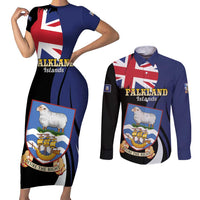 Personalised Falkland Islands Couples Matching Short Sleeve Bodycon Dress and Long Sleeve Button Shirt Desire the Right