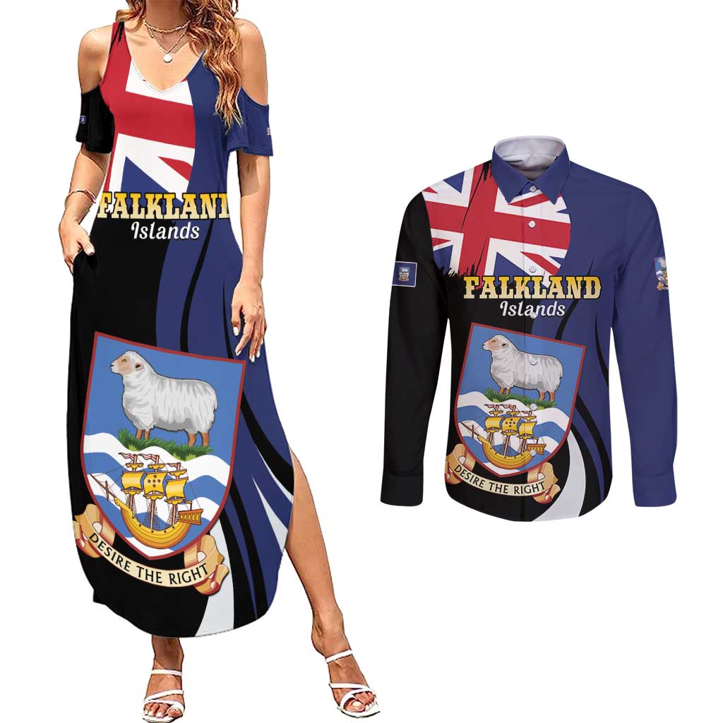 Personalised Falkland Islands Couples Matching Summer Maxi Dress and Long Sleeve Button Shirt Desire the Right