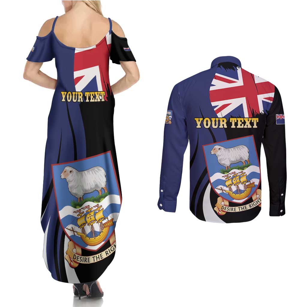 Personalised Falkland Islands Couples Matching Summer Maxi Dress and Long Sleeve Button Shirt Desire the Right