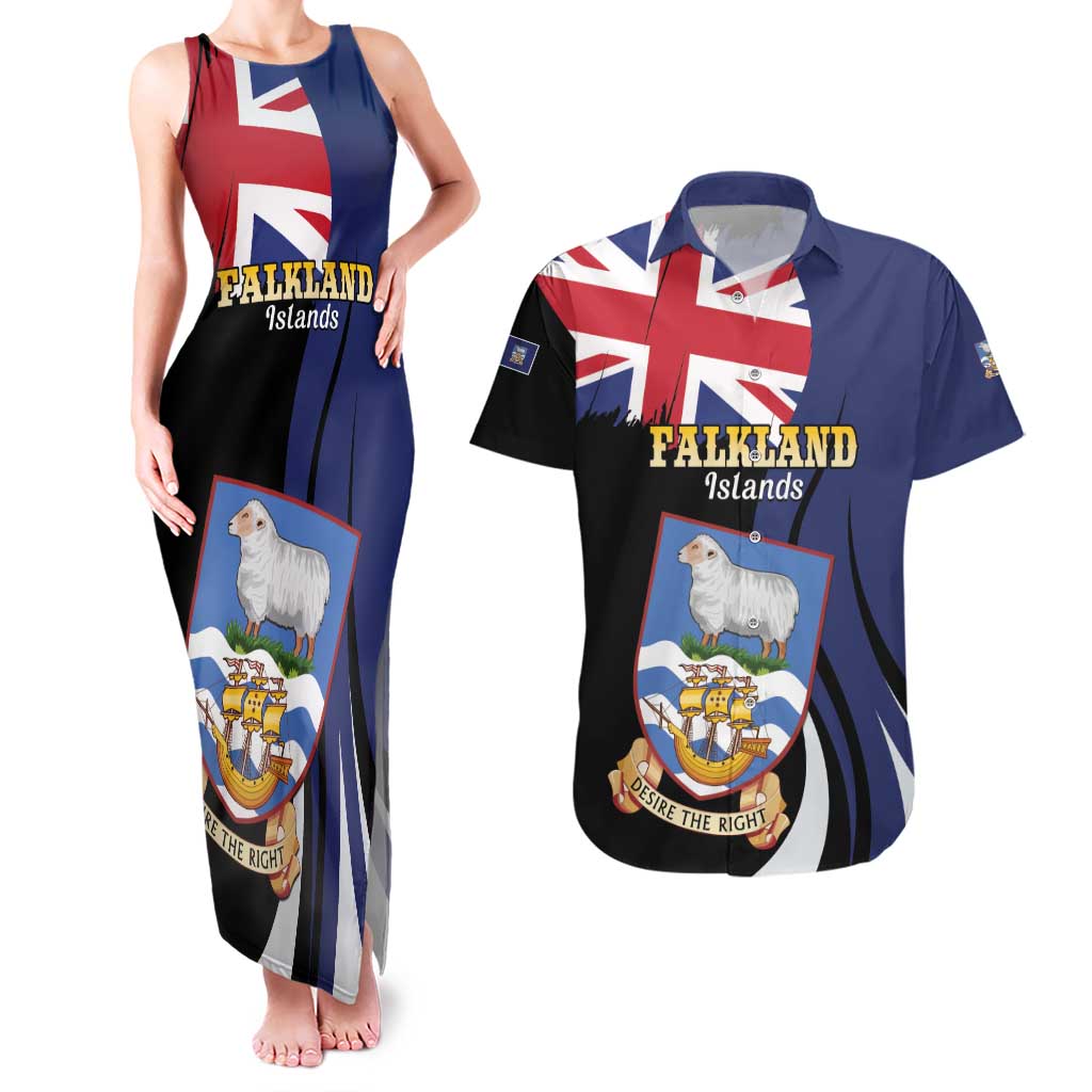 Personalised Falkland Islands Couples Matching Tank Maxi Dress and Hawaiian Shirt Desire the Right