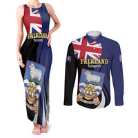 Personalised Falkland Islands Couples Matching Tank Maxi Dress and Long Sleeve Button Shirt Desire the Right