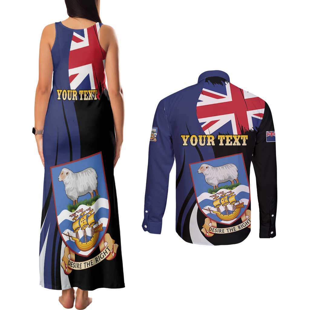 Personalised Falkland Islands Couples Matching Tank Maxi Dress and Long Sleeve Button Shirt Desire the Right