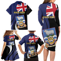 Personalised Falkland Islands Family Matching Long Sleeve Bodycon Dress and Hawaiian Shirt Desire the Right