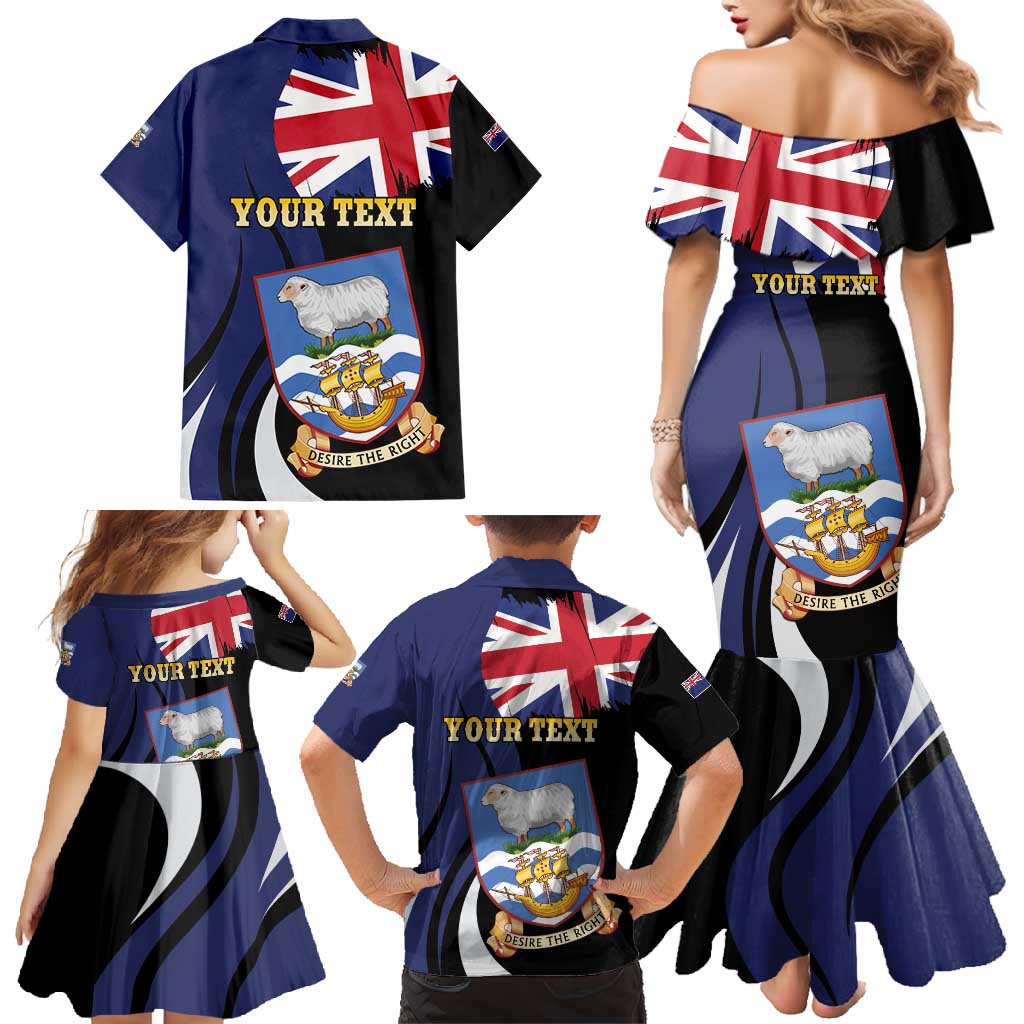 Personalised Falkland Islands Family Matching Mermaid Dress and Hawaiian Shirt Desire the Right