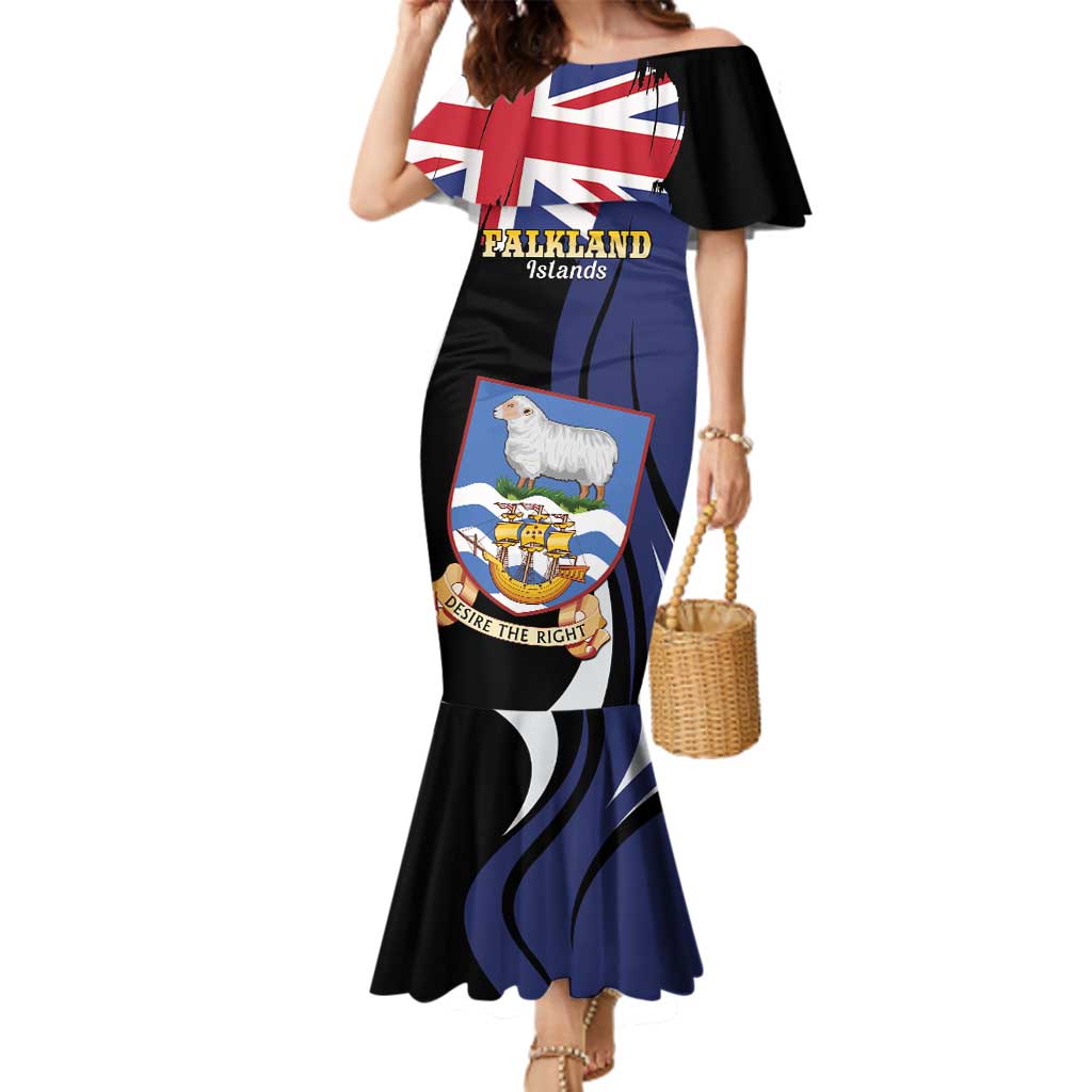 Personalised Falkland Islands Family Matching Mermaid Dress and Hawaiian Shirt Desire the Right