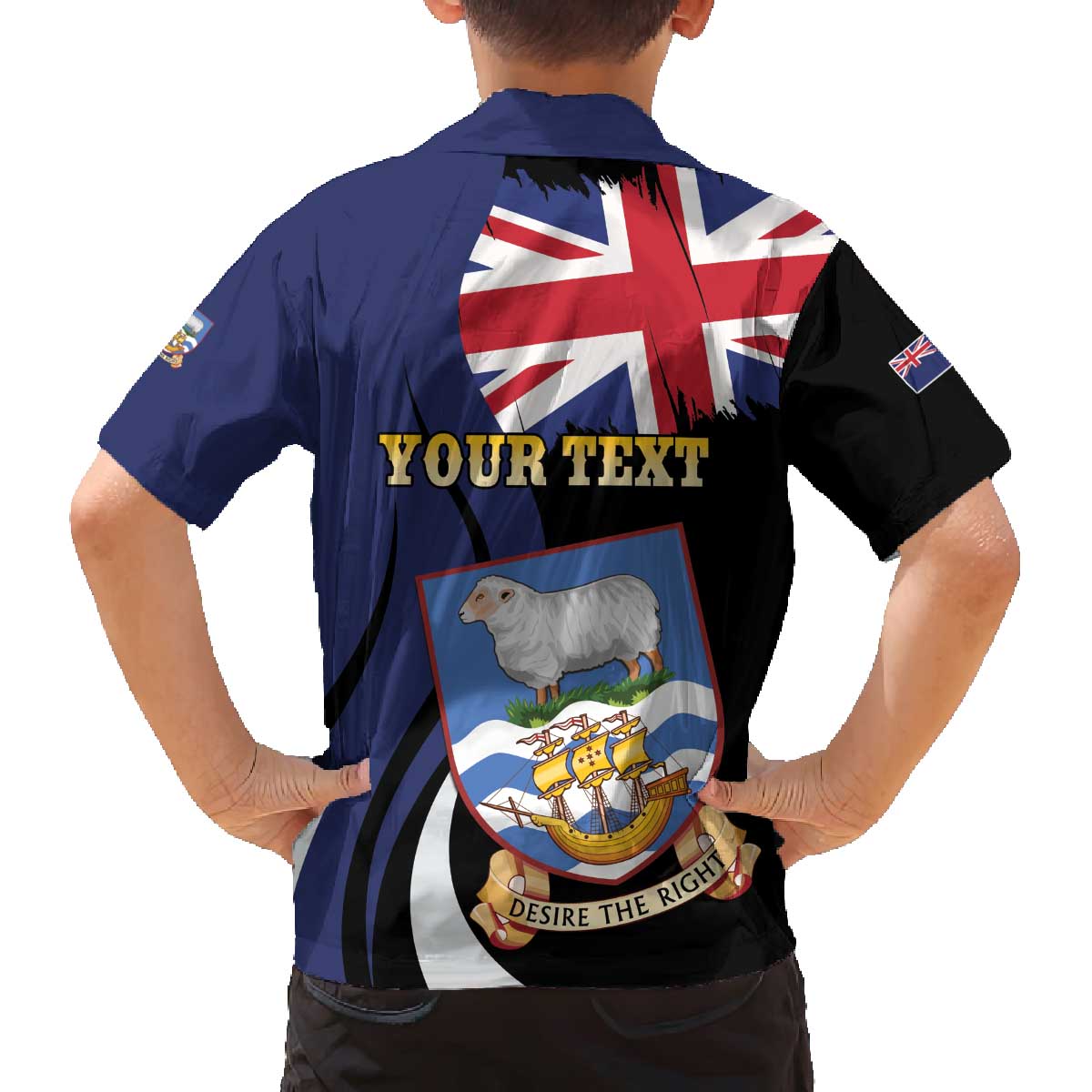 Personalised Falkland Islands Family Matching Off The Shoulder Long Sleeve Dress and Hawaiian Shirt Desire the Right