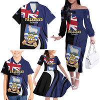 Personalised Falkland Islands Family Matching Off The Shoulder Long Sleeve Dress and Hawaiian Shirt Desire the Right