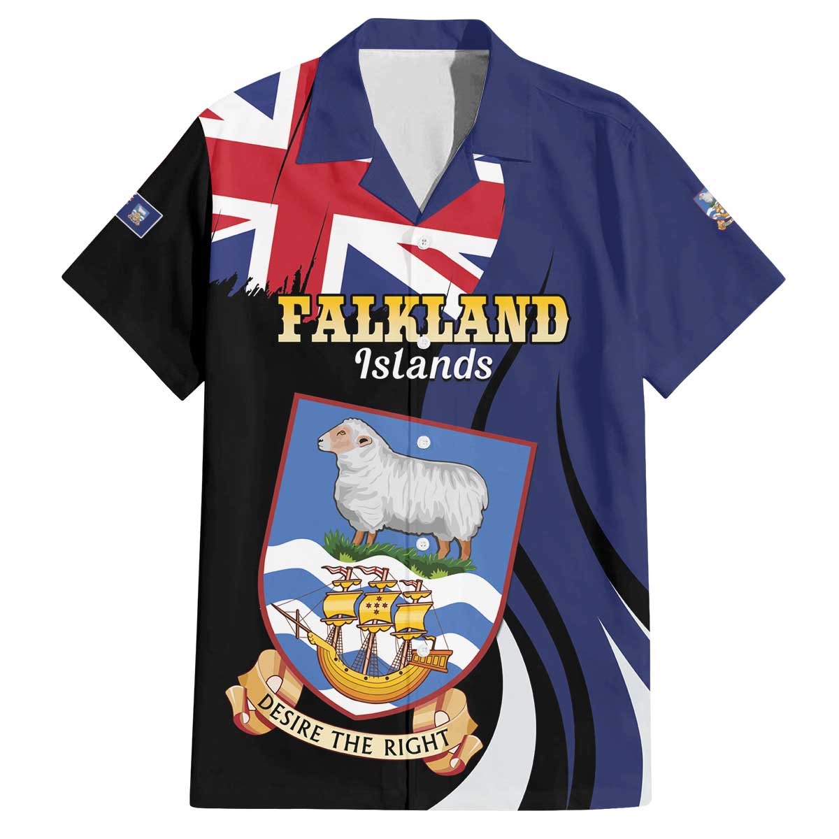 Personalised Falkland Islands Family Matching Off The Shoulder Long Sleeve Dress and Hawaiian Shirt Desire the Right