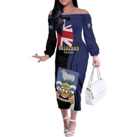 Personalised Falkland Islands Family Matching Off The Shoulder Long Sleeve Dress and Hawaiian Shirt Desire the Right