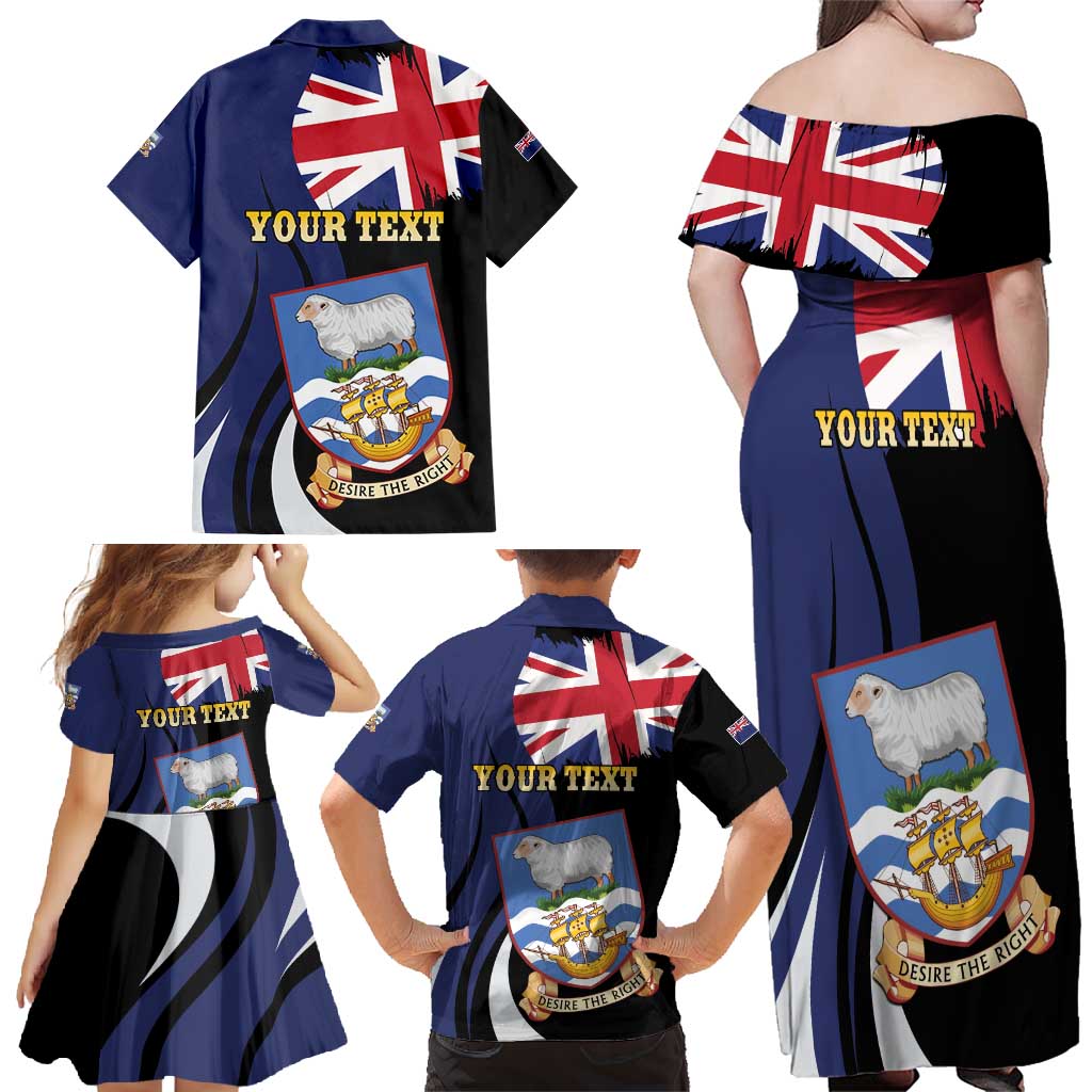 Personalised Falkland Islands Family Matching Off Shoulder Maxi Dress and Hawaiian Shirt Desire the Right