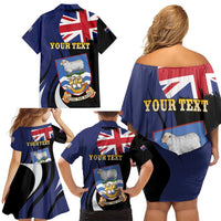 Personalised Falkland Islands Family Matching Off Shoulder Short Dress and Hawaiian Shirt Desire the Right