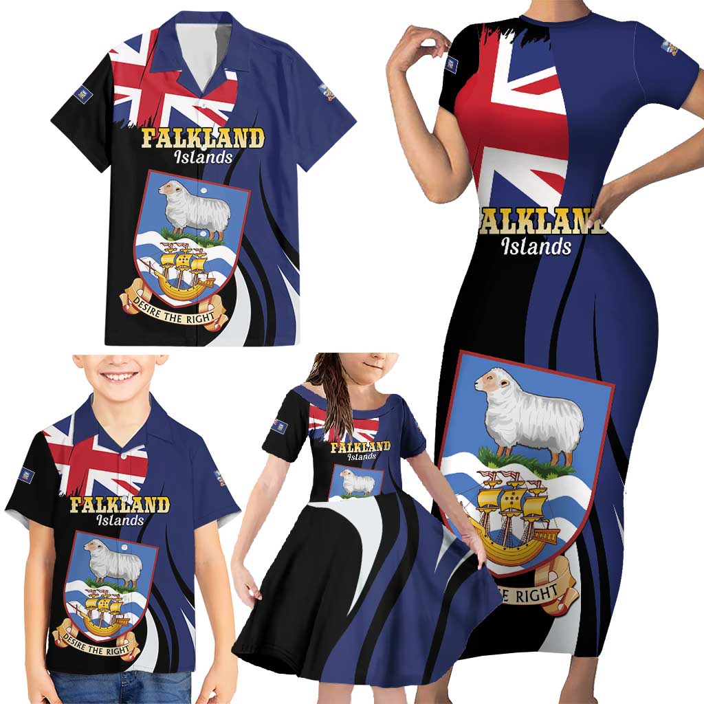 Personalised Falkland Islands Family Matching Short Sleeve Bodycon Dress and Hawaiian Shirt Desire the Right