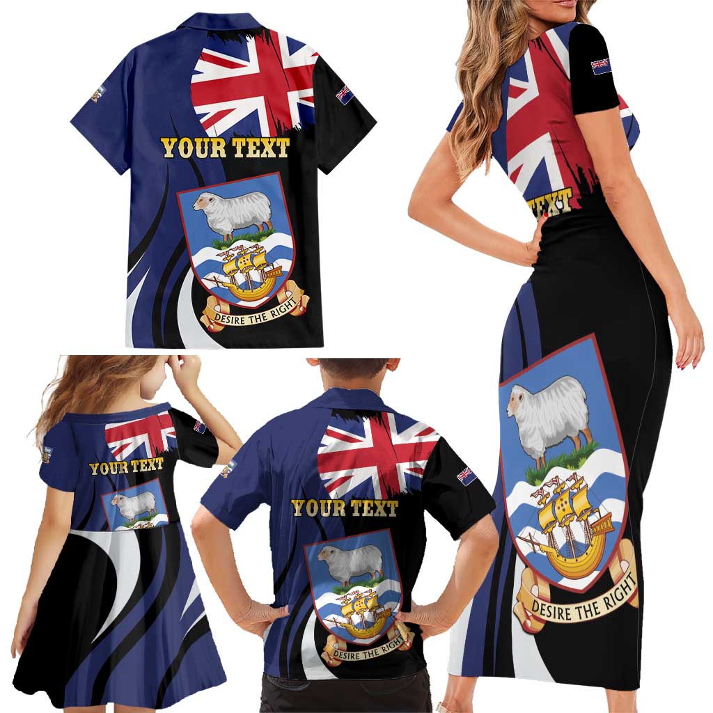 Personalised Falkland Islands Family Matching Short Sleeve Bodycon Dress and Hawaiian Shirt Desire the Right