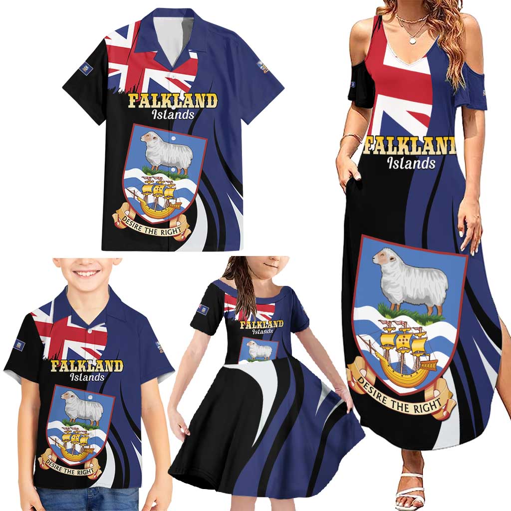 Personalised Falkland Islands Family Matching Summer Maxi Dress and Hawaiian Shirt Desire the Right