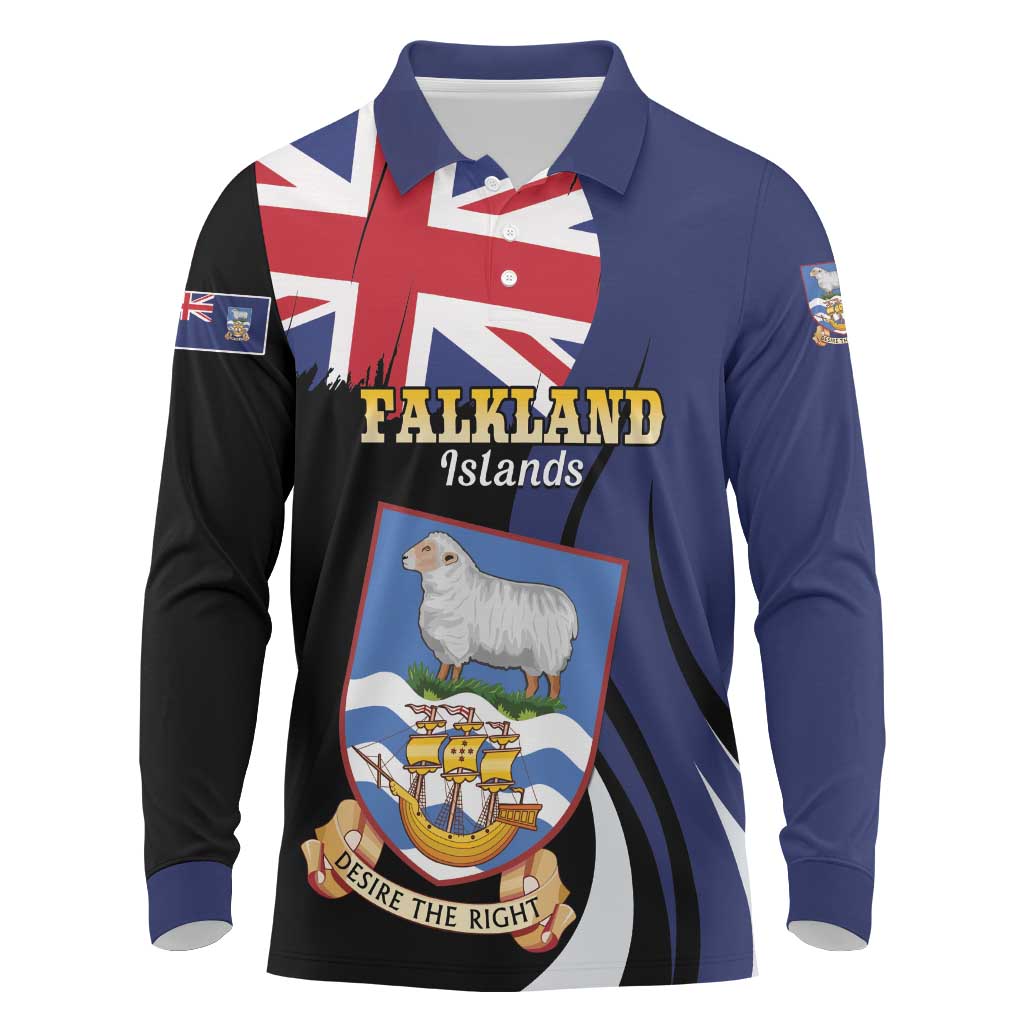 Personalised Falkland Islands Long Sleeve Polo Shirt Desire the Right