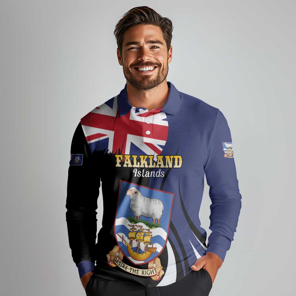 Personalised Falkland Islands Long Sleeve Polo Shirt Desire the Right