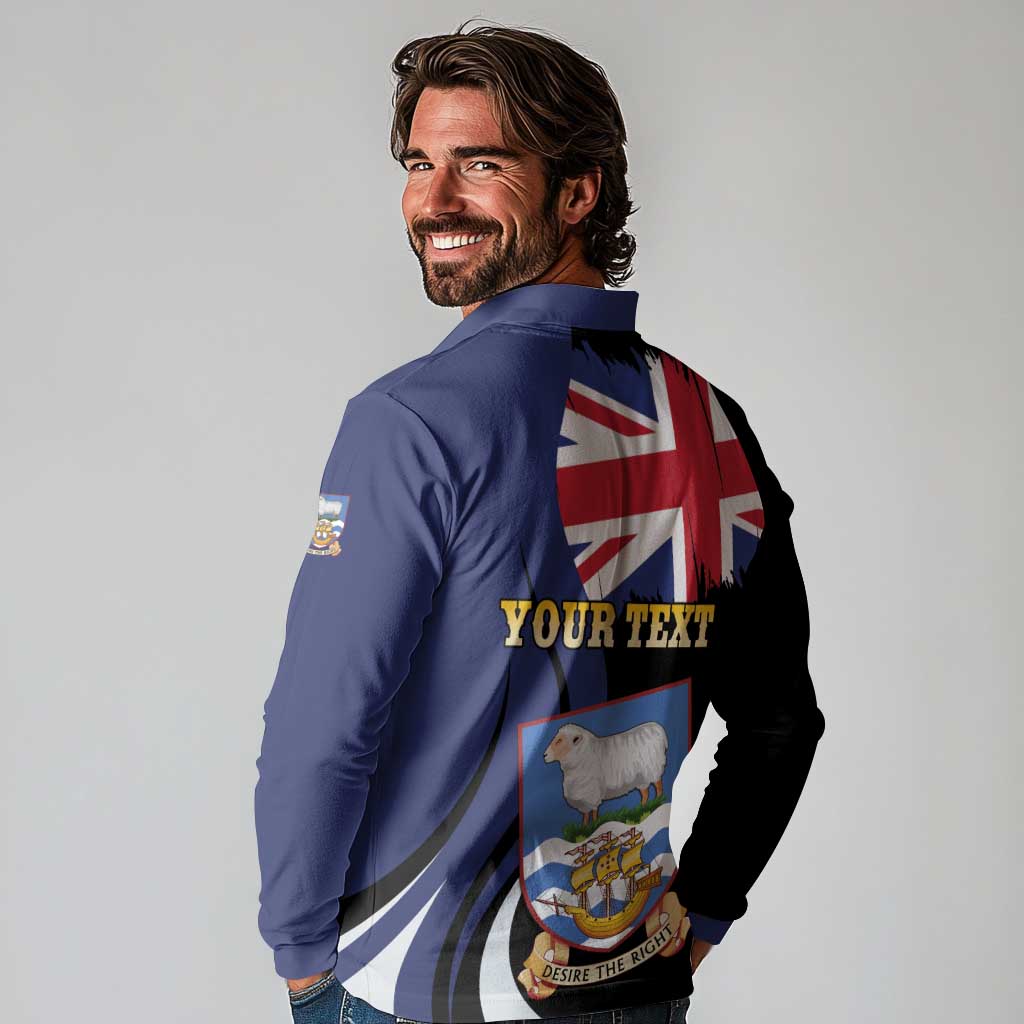 Personalised Falkland Islands Long Sleeve Polo Shirt Desire the Right