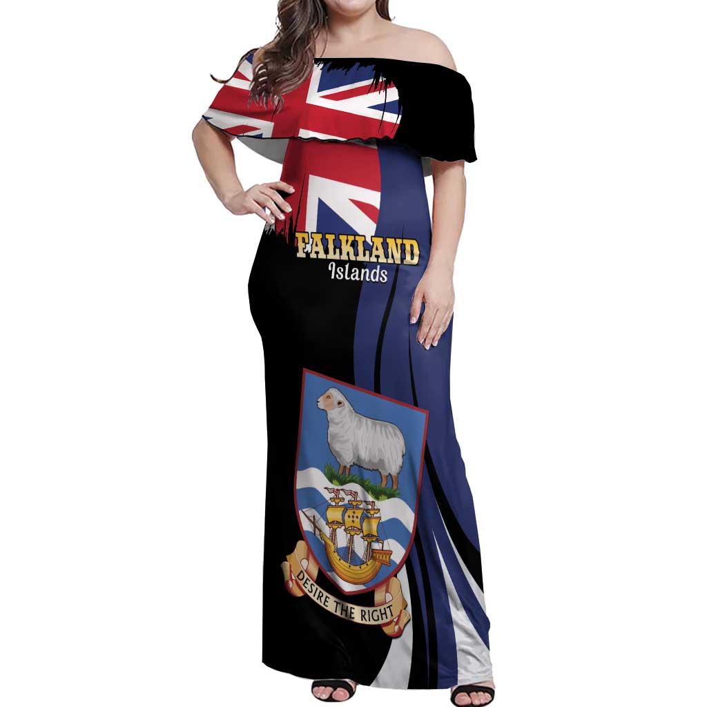 Personalised Falkland Islands Off Shoulder Maxi Dress Desire the Right