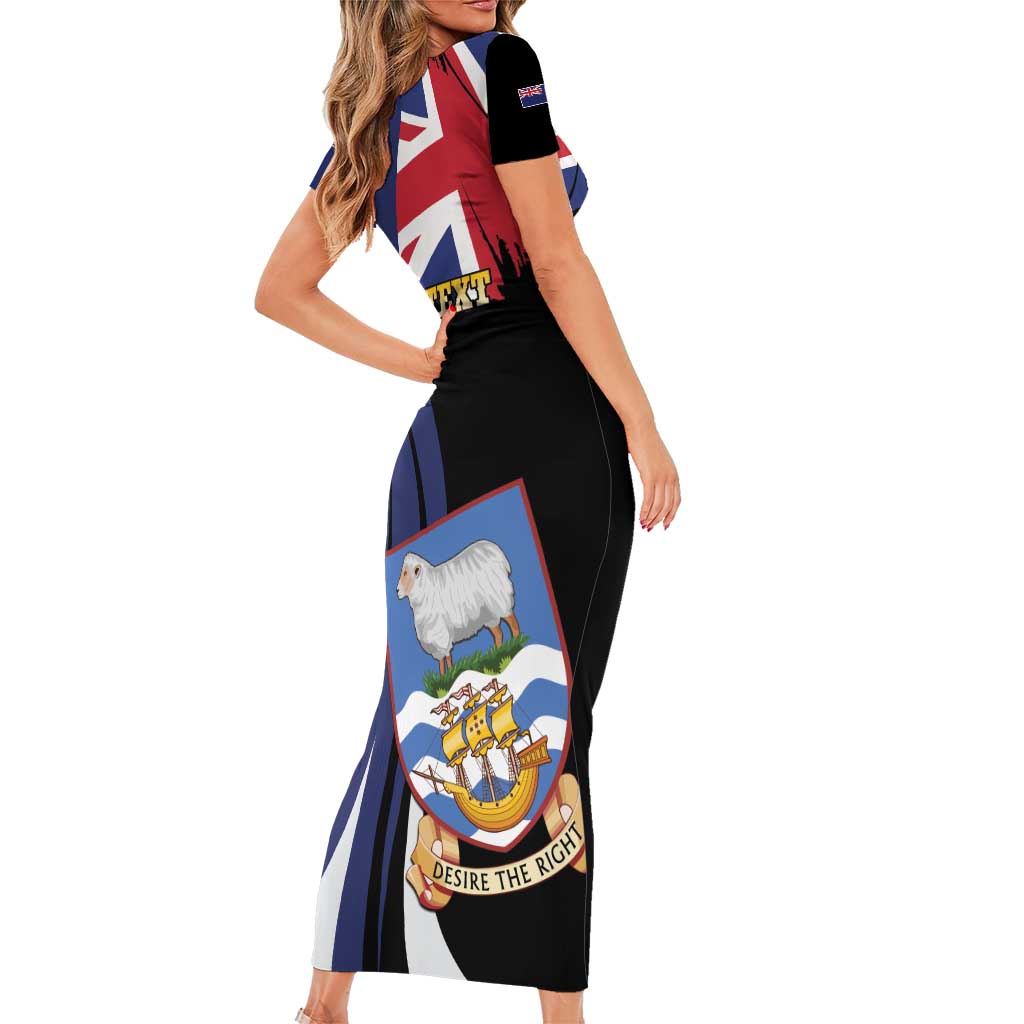 Personalised Falkland Islands Short Sleeve Bodycon Dress Desire the Right