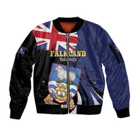 Personalised Falkland Islands Sleeve Zip Bomber Jacket Desire the Right