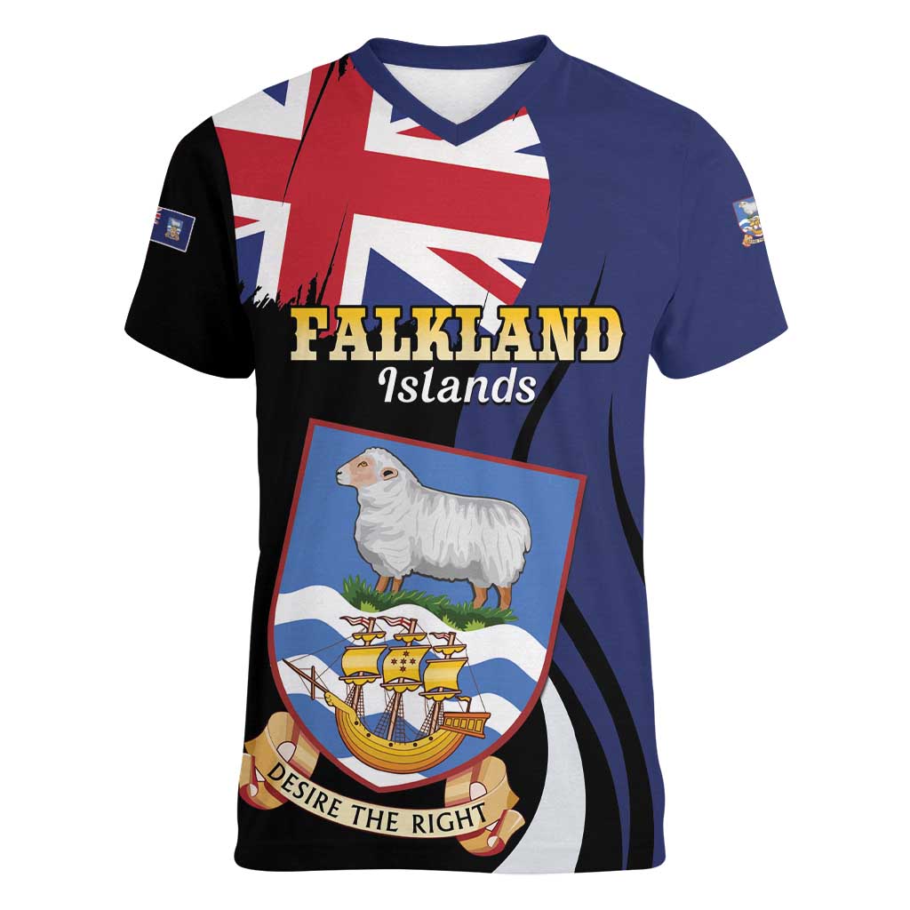 Personalised Falkland Islands Women V-Neck T-Shirt Desire the Right
