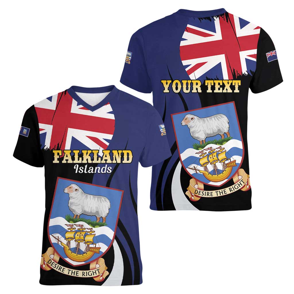Personalised Falkland Islands Women V-Neck T-Shirt Desire the Right