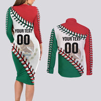 Custom Baseball Mexico Couples Matching Long Sleeve Bodycon Dress and Long Sleeve Button Shirt Come On Mexican Team
