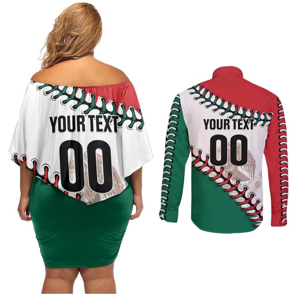 Custom Baseball Mexico Couples Matching Off Shoulder Short Dress and Long Sleeve Button Shirt Come On Mexican Team